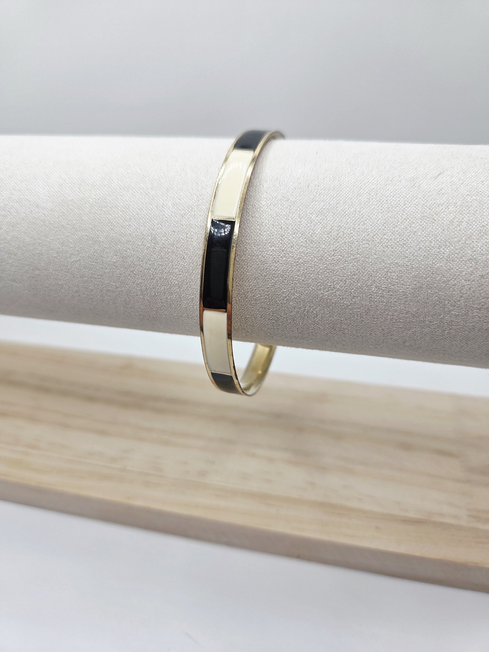 J. Crew Gold-Tone Black and Cream Enamel Bangle